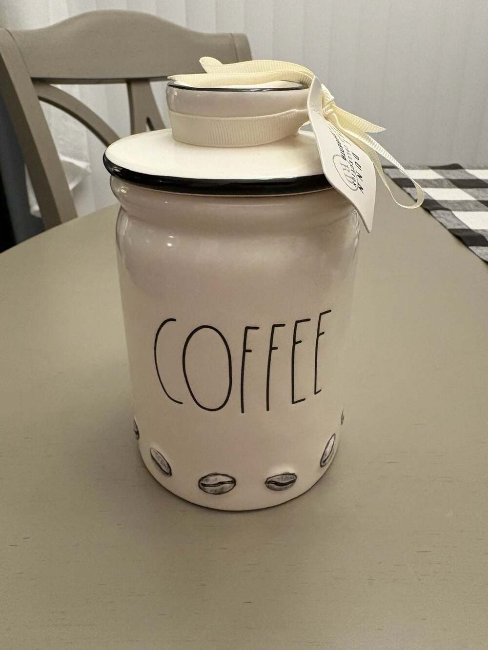 Rae Dunn Ceramic Coffee Canister with Lid and Coffee Bean Details